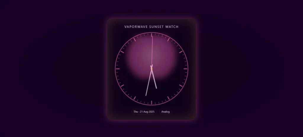 Vapor Wave Sunset Dial Clock Live Wallpaper MAC Windows 4k